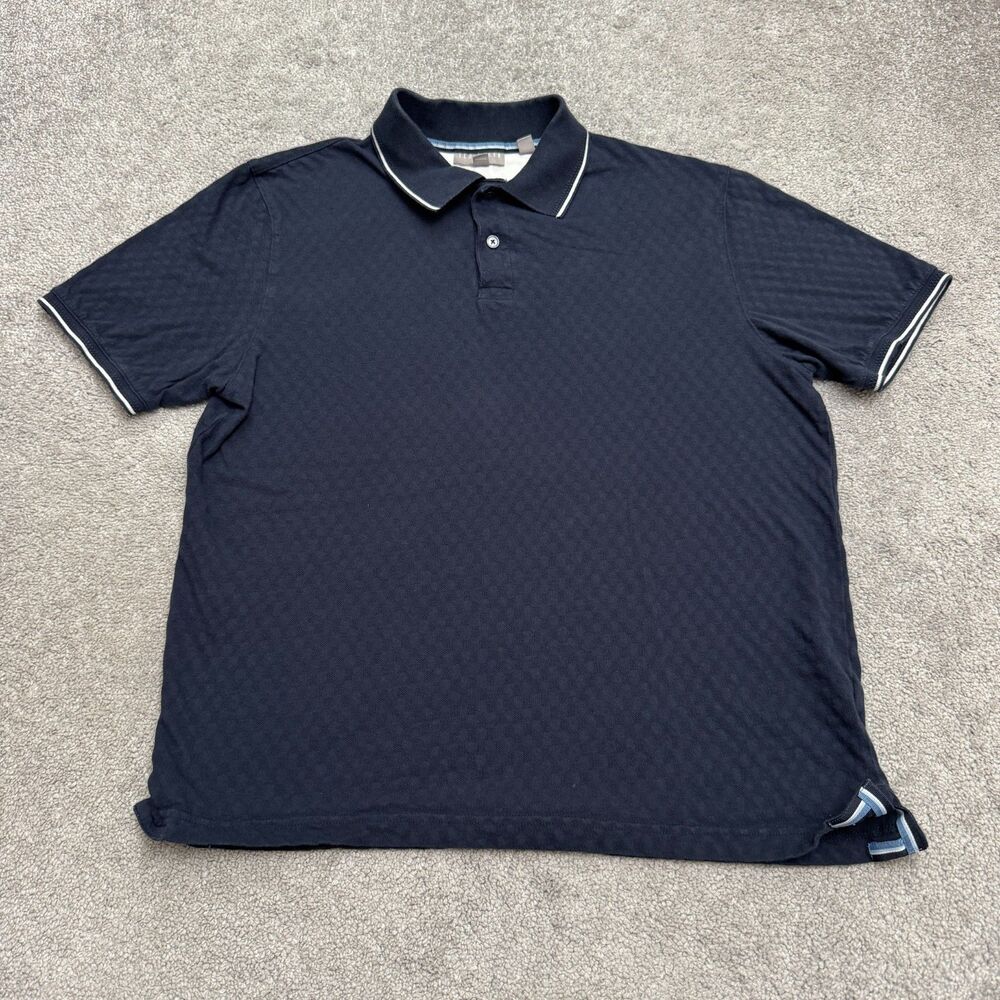 Ted Baker Textured Knit Tipped Short Sleeve Polo Shirt Mens Medium Navy Blue Top